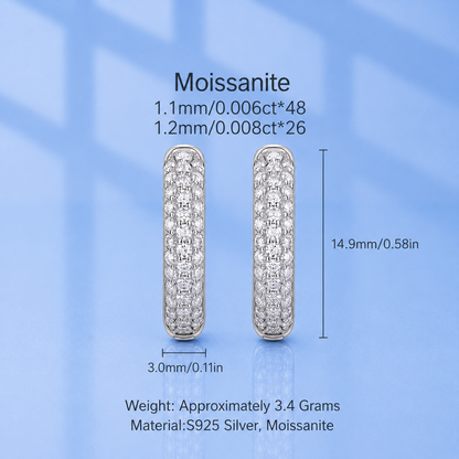 Triple Row Micro Pavé Moissanite Huggie Hoop Earrings | 18K Gold Plated 925 Sterling Silver