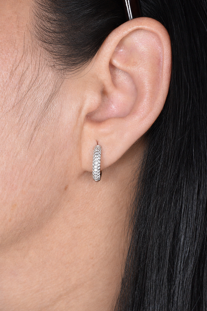 Triple Row Micro Pavé Moissanite Huggie Hoop Earrings | 18K Gold Plated 925 Sterling Silver