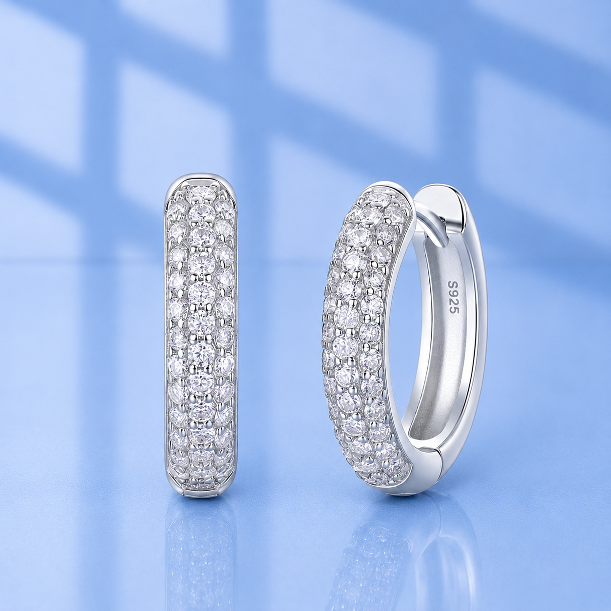 Triple Row Micro Pavé Moissanite Huggie Hoop Earrings | 18K Gold Plated 925 Sterling Silver
