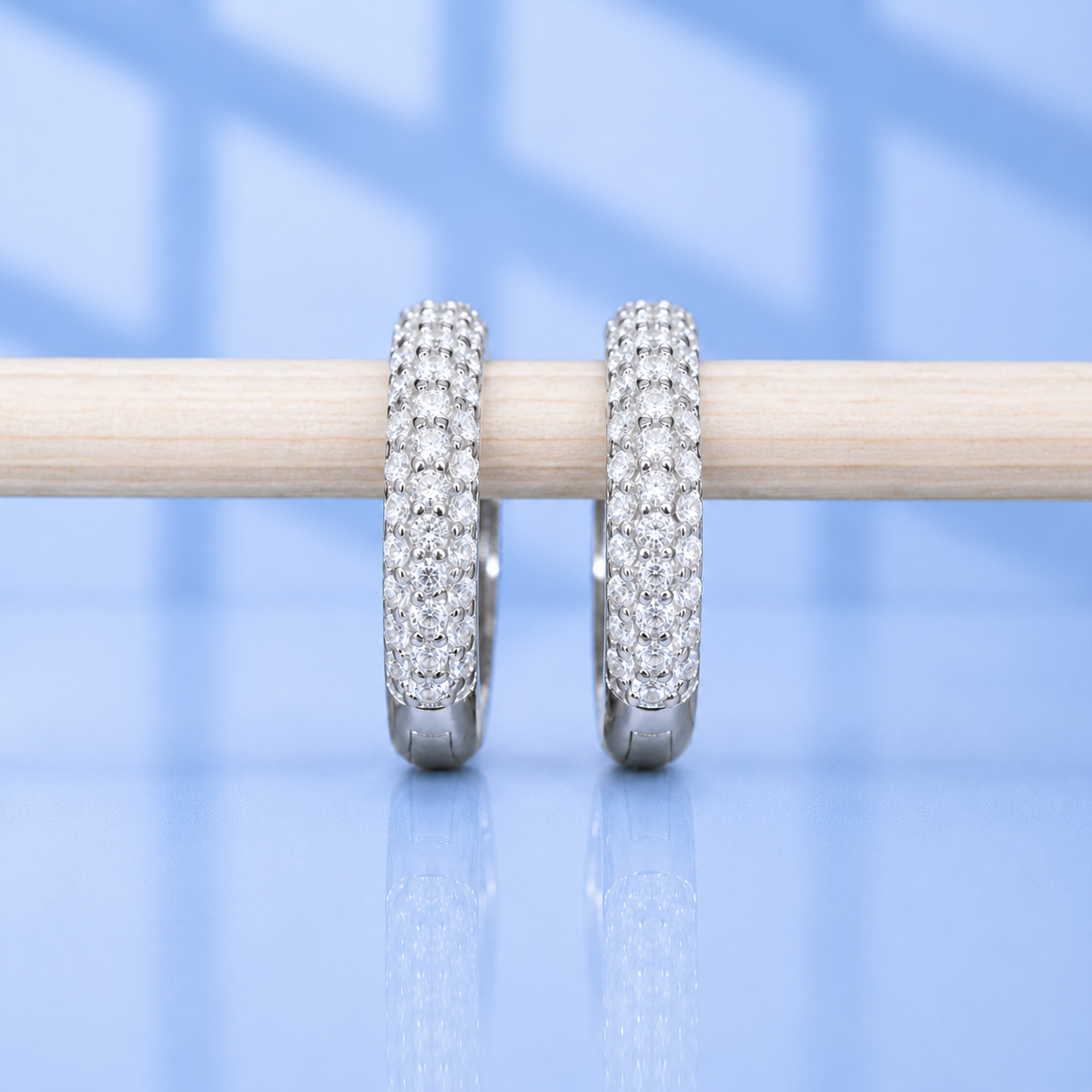 Triple Row Micro Pavé Moissanite Huggie Hoop Earrings | 18K Gold Plated 925 Sterling Silver