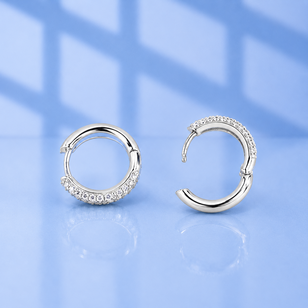 Triple Row Micro Pavé Moissanite Huggie Hoop Earrings | 18K Gold Plated 925 Sterling Silver