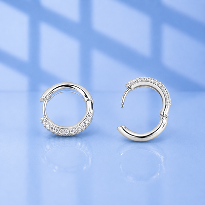 Triple Row Micro Pavé Moissanite Huggie Hoop Earrings | 18K Gold Plated 925 Sterling Silver