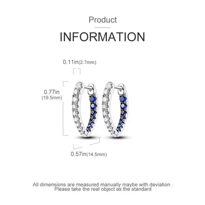 Hoop Earrings S925 Silver Blue + Silver Zircon Hoop