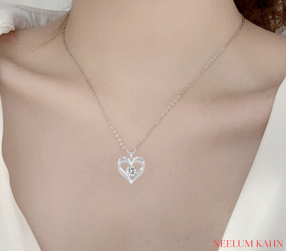 Certified 1Ct Moissanite Diamond Double Ring Love Heart Necklace
