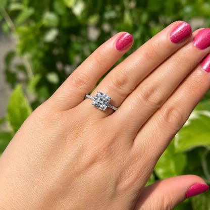 3ct Cushion Cut Moissanite Pave Setting Engagement Ring, 3Ct D VVS1, 925 Sterling Silver,