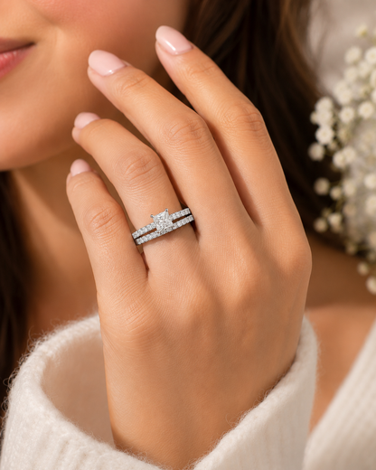 1.19ct Moissanite Princess Cut Wedding Band Set | S925 Silver | VVS1 | 2 Rings