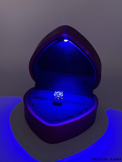 2Ct Round Cut Moissanite Ring, 925 Sterling Silver, D Color VVS1, with LED Box and Certificate