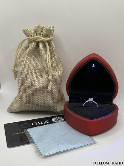 1Ct Radiant Cut Moissanite Ring | Heart Shape LED Ring Box Included