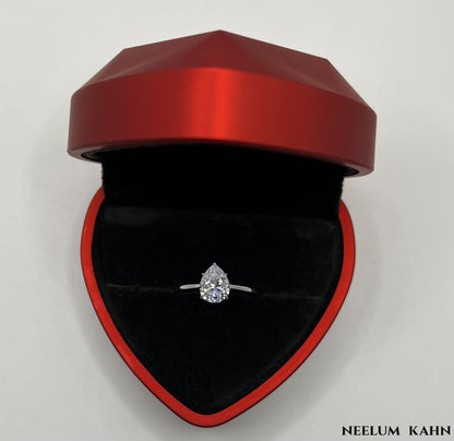 2CT Moissanite Pear Cut Water Drop Engagement Ring, 925 Sterling Silver, D Color VVS1 Clarity, Gift LED Ring Box Included