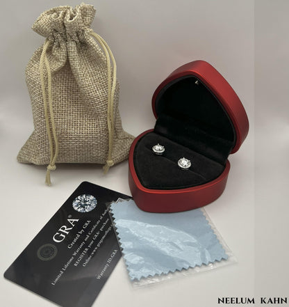 1Ct Moissanite Diamond Stud Earrings for Men & Women (0.5Ct Each) | LED Ring Box Included