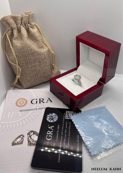 Certified 4ct Moissanite Diamond Platinum Plated S925 Silver Proposal Ring