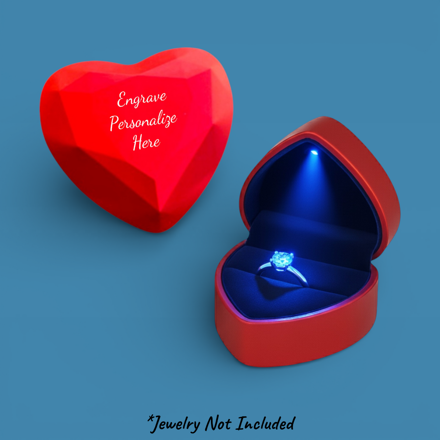Custom Text Engraved Heart-Shaped Red LED Ring Box –  Personalize Proposal & Gift Box