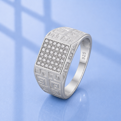 Men's Greek Zircon Ring | S925 Sterling Silver | Multiple Sizes