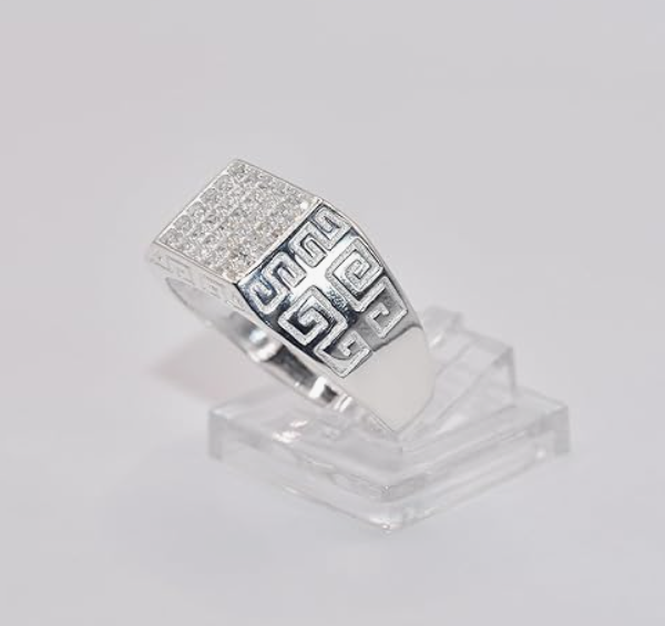 Men's Greek Zircon Ring | S925 Sterling Silver | Multiple Sizes