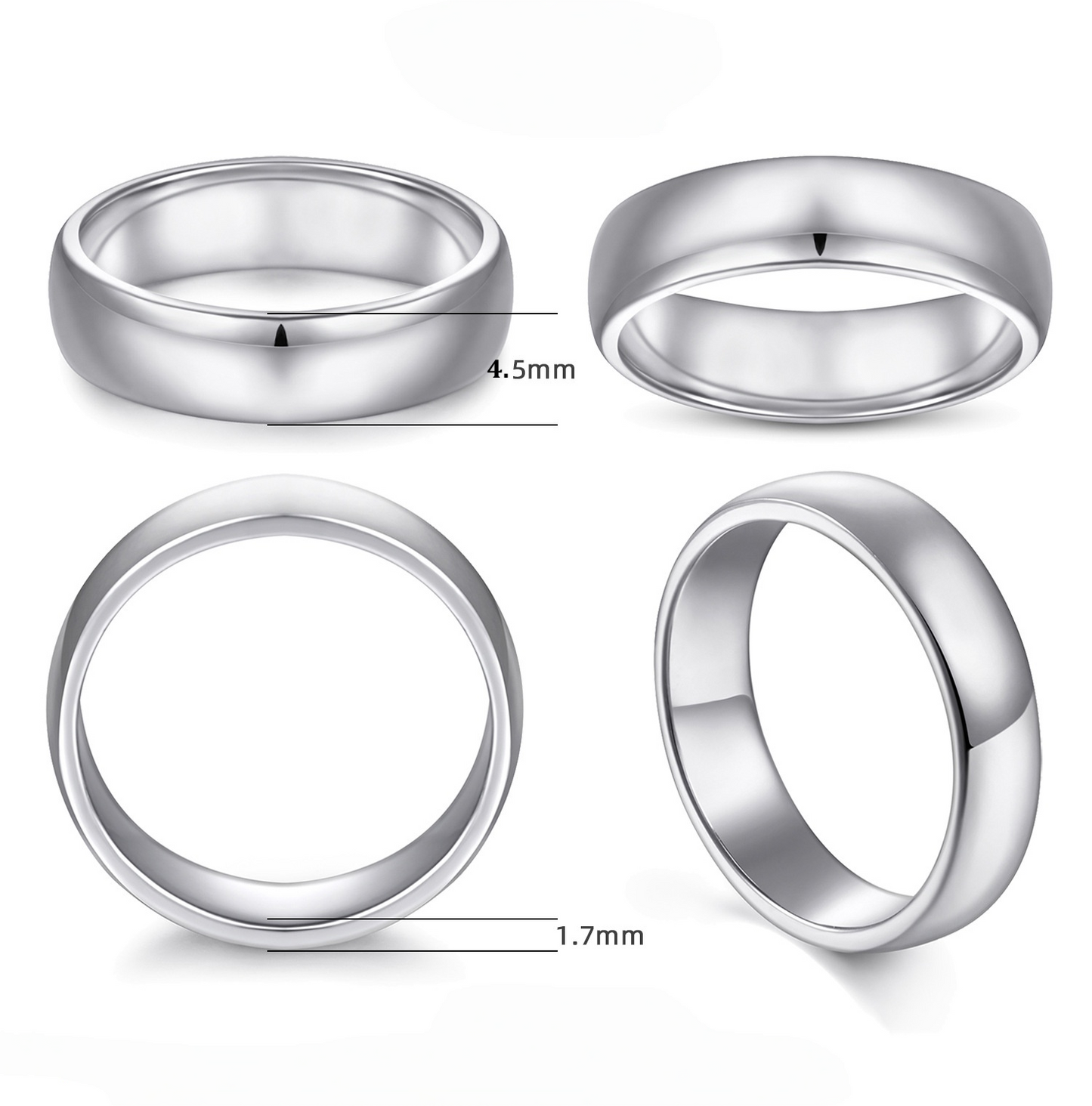 Solid 925 Sterling Silver Gold Plated Ring for Men Classic Dome Wedding Band (4.5mm)