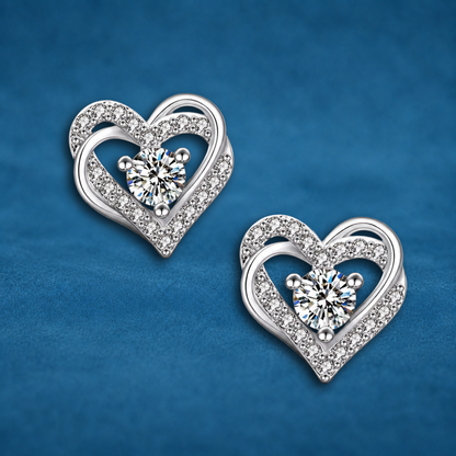 GRA Certified Moissanite Heart Stud Earrings | 14K White Gold Plated S925 | VVS1 | 0.3ct or 0.5ct