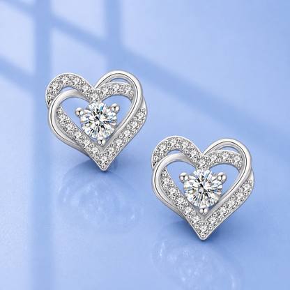 Heart Moissanite Stud Earrings in 925 Sterling Silver | 0.3 Ct or 0.5 Ct D Color VVS1 Moissanite
