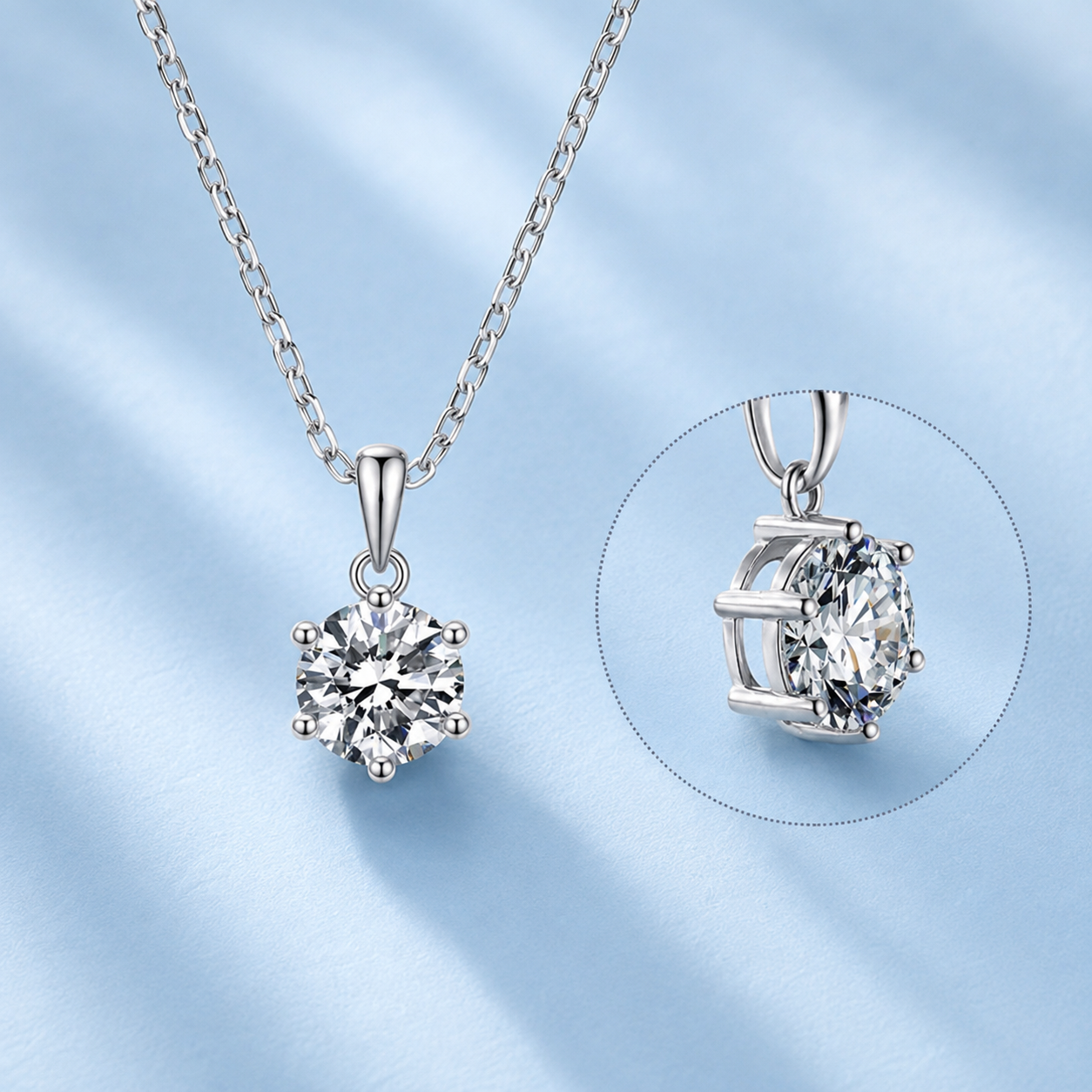 Round Moissanite Diamond Pendant Necklace | S925 Silver | VVS1 | 17.5" Chain