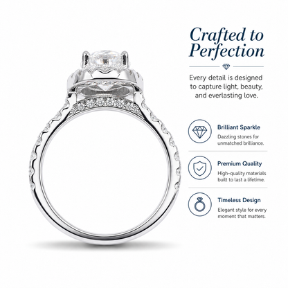 2CT+ Oval Halo Moissanite Engagement Ring with Luxury LED Gift Box