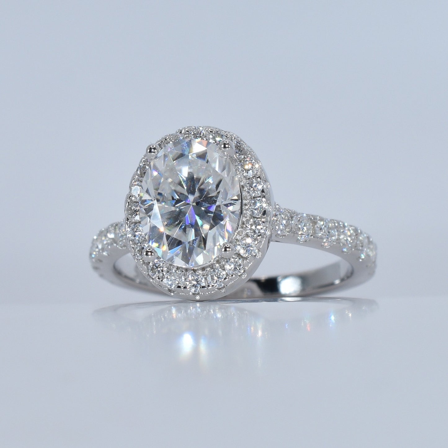2CT+ Oval Halo Moissanite Engagement Ring with Luxury LED Gift Box