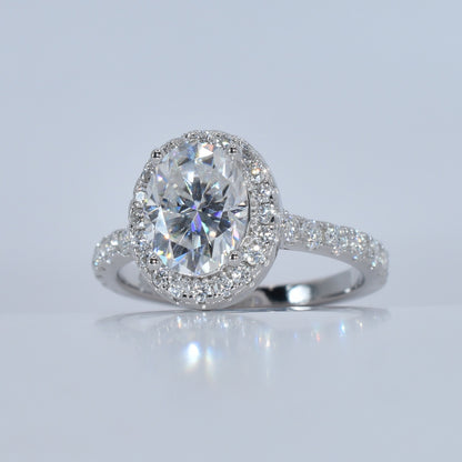 2CT+ Oval Halo Moissanite Engagement Ring with Luxury LED Gift Box