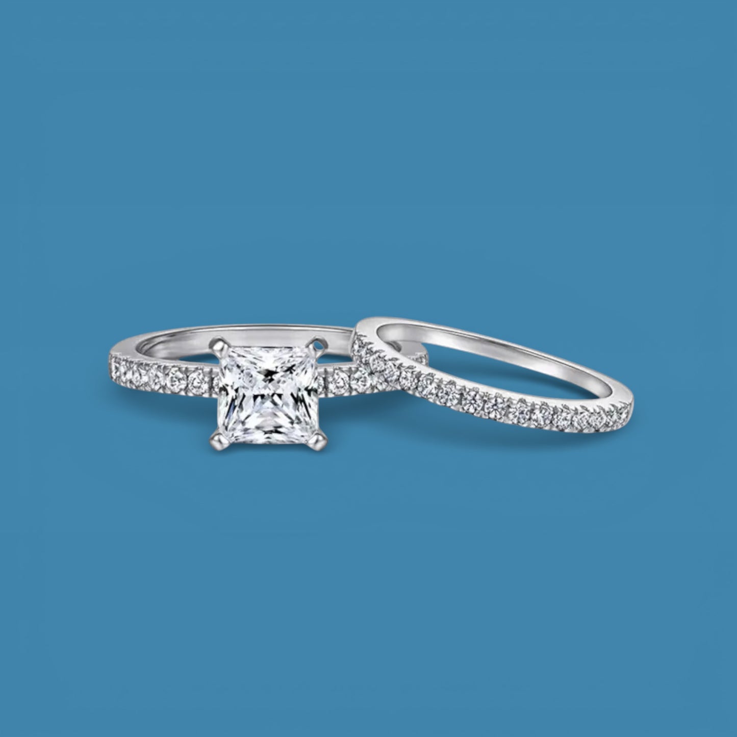 Certified 1.19Ct Moissanite Diamond Princess Cut Wedding Band Set Rings