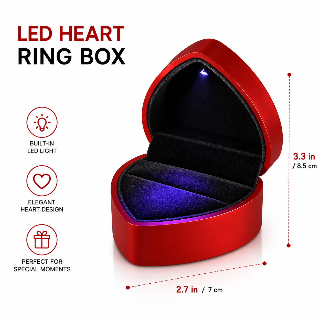 Custom Text Engraved Heart LED Ring Box | Personalized Proposal & Gift Box | Free Shipping