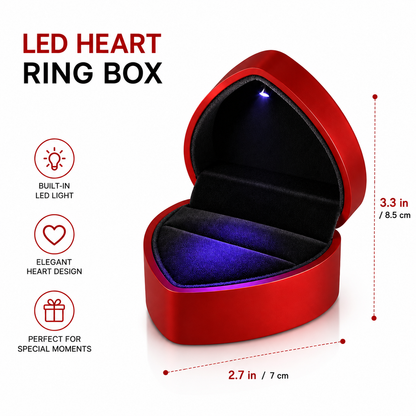 Custom Text Engraved Heart LED Ring Box | Personalized Proposal & Gift Box | Free Shipping