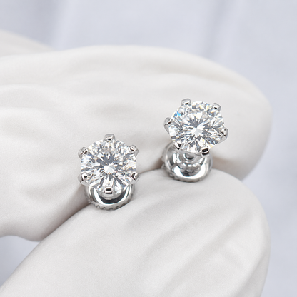 Round Crown Moissanite Stud Earrings – 0.5 Ct Each, 1 Ct Total | 18K Gold Plated 925 Silver | D VVS1