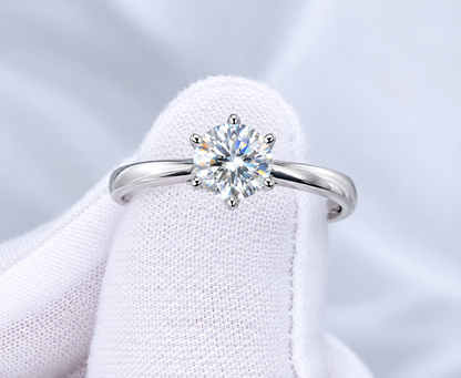 1ct Round Moissanite Solitaire Engagement Ring | 925 Sterling Silver | 18K Gold Plated | VVS1
