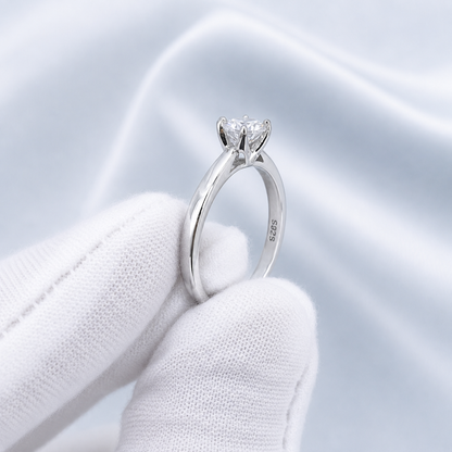 1ct Round Moissanite Solitaire Engagement Ring | 925 Sterling Silver | 18K Gold Plated | VVS1