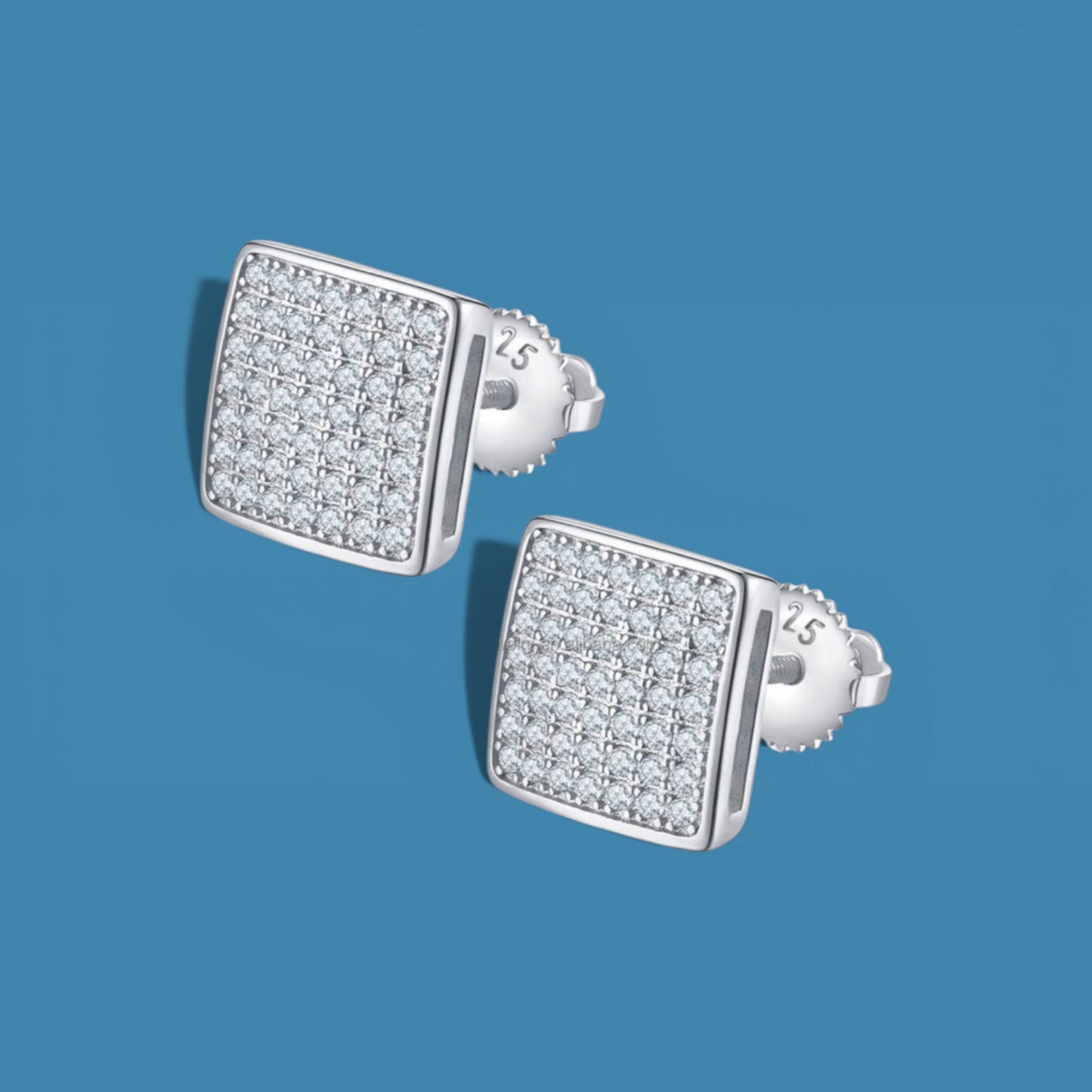 Certified 0.5 (*2)Ct Moissanite Screw Stud Earrings Square Stud for Men – S925 Silver