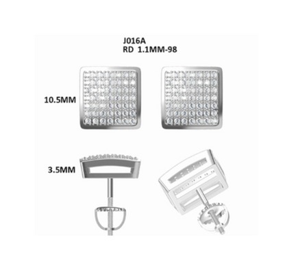 Certified 0.5 (*2)Ct Moissanite Screw Stud Earrings Square Stud for Men – S925 Silver