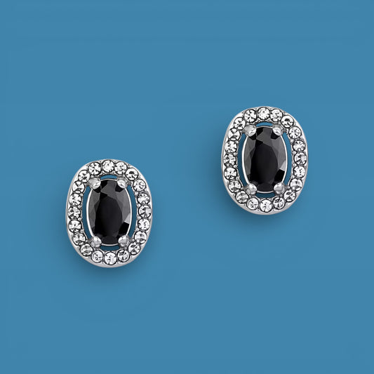 Solid 925 Sterling Silver Black Zircon Stud Earrings for Men & Women