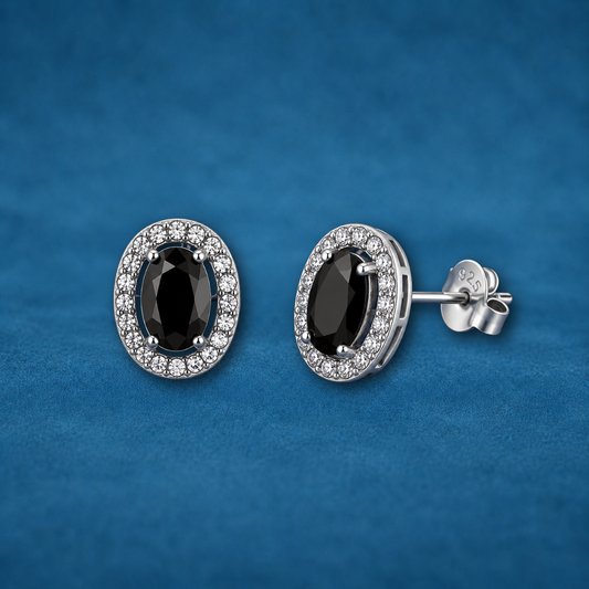 Solid S925 Sterling Silver Black Zircon Stud Earrings | Unisex | Gift Box Included