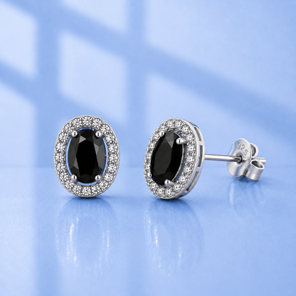 Solid S925 Sterling Silver Black Zircon Stud Earrings | Unisex | Gift Box Included