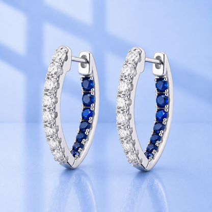 S925 Silver Zircon Hoop Earrings | Blue & White | Hypoallergenic