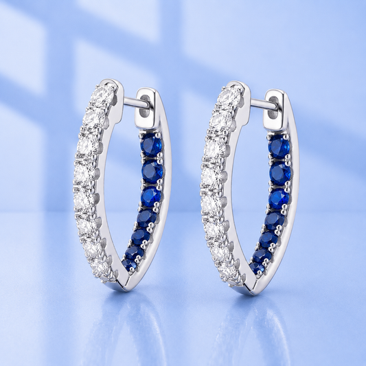 S925 Silver Zircon Hoop Earrings | Blue & White | Hypoallergenic