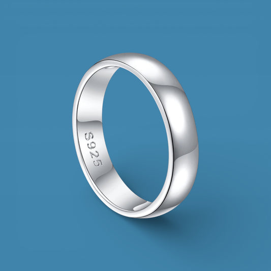 Solid 925 Sterling Silver Gold Plated Ring for Men Classic Dome Wedding Band (4.5mm)