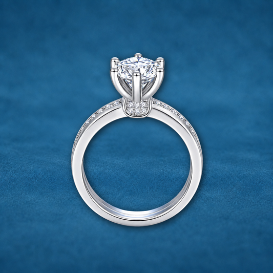 Certified 1ct Moissanite Wide Band Proposal Ring | White Gold Plated S925 | VVS1