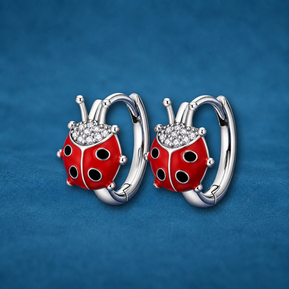 S925 Sterling Silver Ladybird Hoop Earrings for Girls