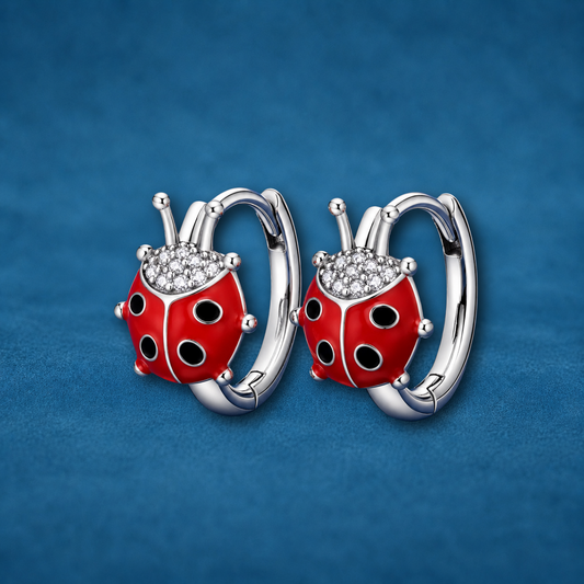 S925 Sterling Silver Ladybird Hoop Earrings for Girls