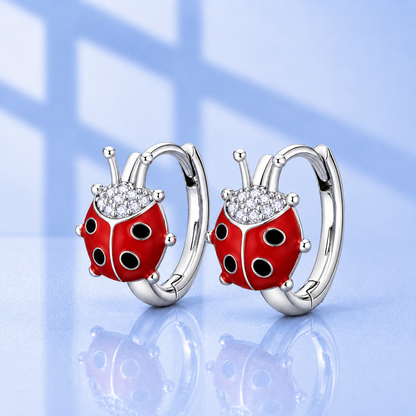 S925 Sterling Silver Ladybug Hoop Earrings for Girls