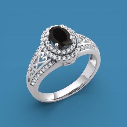 Sterling Silver Black & White Zircon Ring for Men & Women