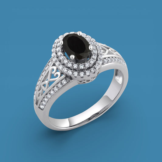 Sterling Silver Black & White Zircon Ring for Men & Women