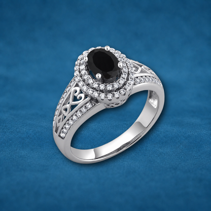 Sterling Silver Black & White Zircon Ring | S925 | Unisex | Multiple Sizes | Gift Box