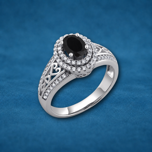 Sterling Silver Black & White Zircon Ring | S925 | Unisex | Multiple Sizes | Gift Box