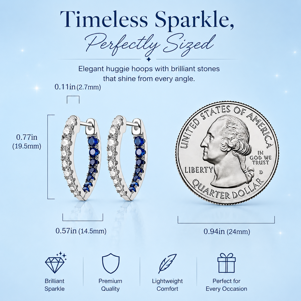 S925 Silver Zircon Hoop Earrings | Blue & White | Hypoallergenic