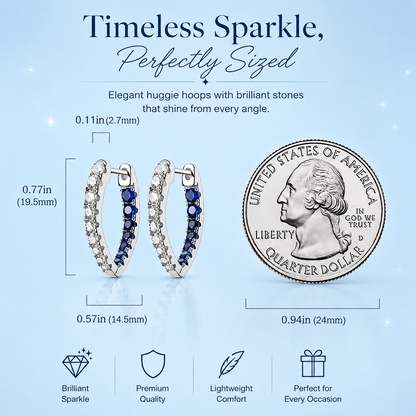 S925 Silver Zircon Hoop Earrings | Blue & White | Hypoallergenic