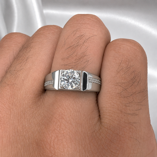 1ct Moissanite Men's Ring in Pave Setting | Adjustable | 18K Gold Plated S925 Silver | VVS1